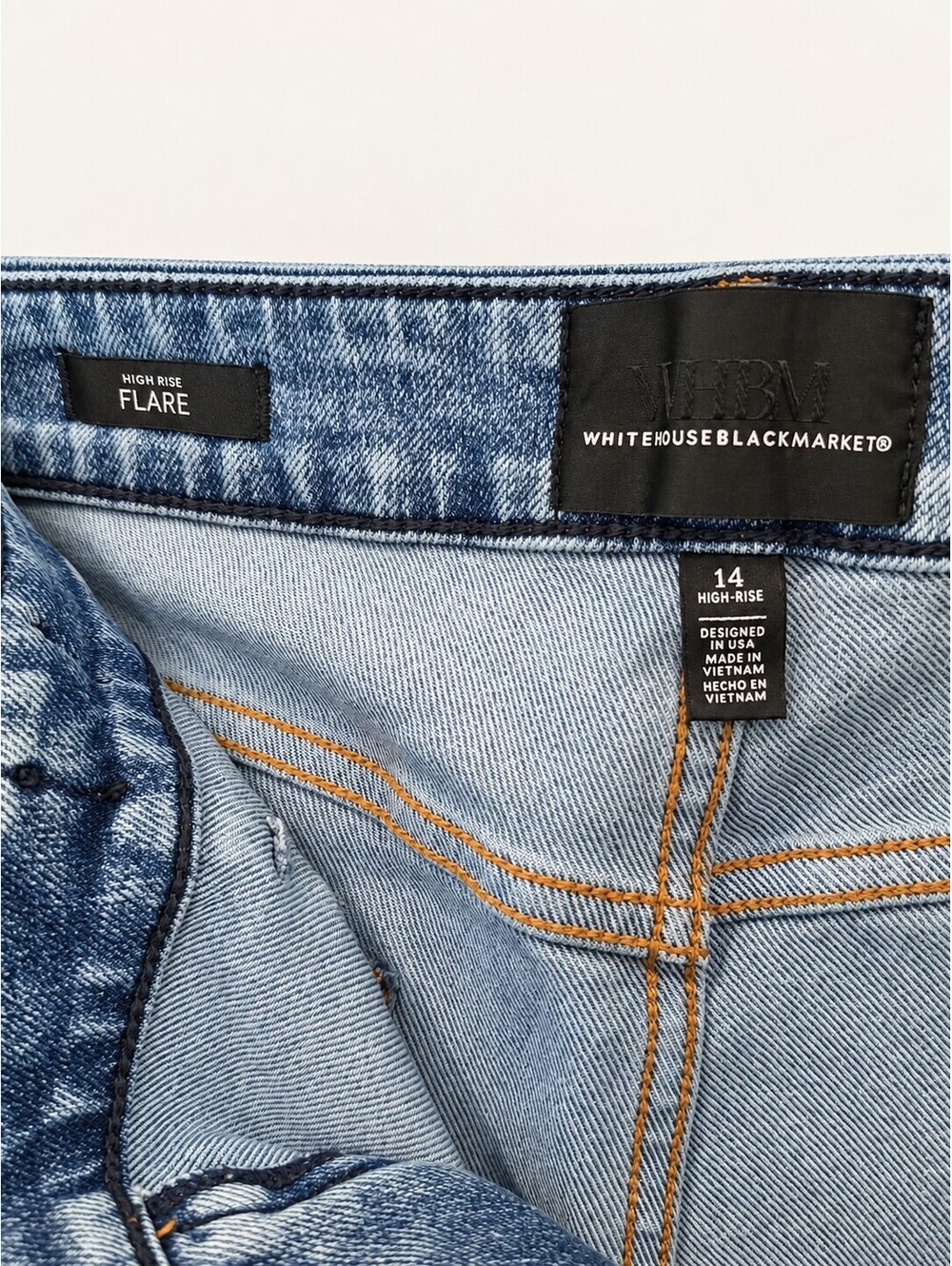 White House Black Market High-Rise Novelty Waistband Flare Jeans Size 14 - Picture 2 of 5